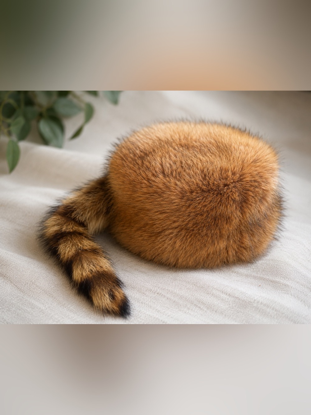 Faux Fur Davy Crockett Hat with Tail, One Size. Raccoon Tail. New.